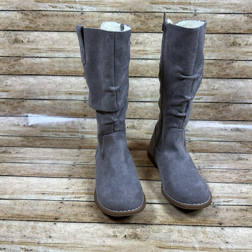 Cynthia Rowley Girls Tall Suede-Like Gray Shimmer Boots Zipper Size 13 NEW